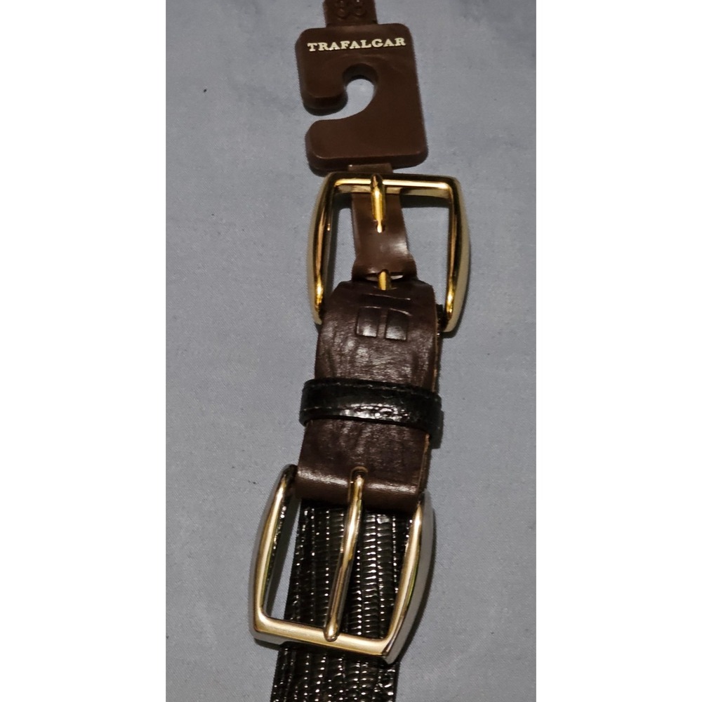 Trafalgar Handmade USA Men's Java Lizard Size 38 Italian Leather Two Buckles - Picture 2 of 4